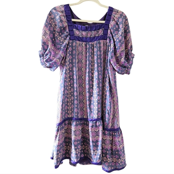 Anna Sui Vintage 90's Silk Mini Printed Boho Hippie Casual Dress Size Medium. - Picture 2 of 16